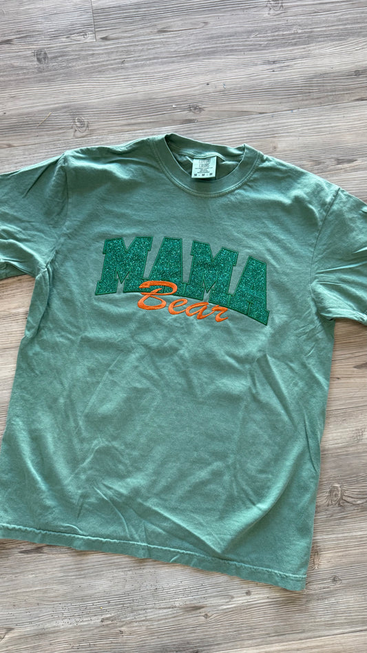 Mama Bear Glitter Embroidery Short Sleeve Tee