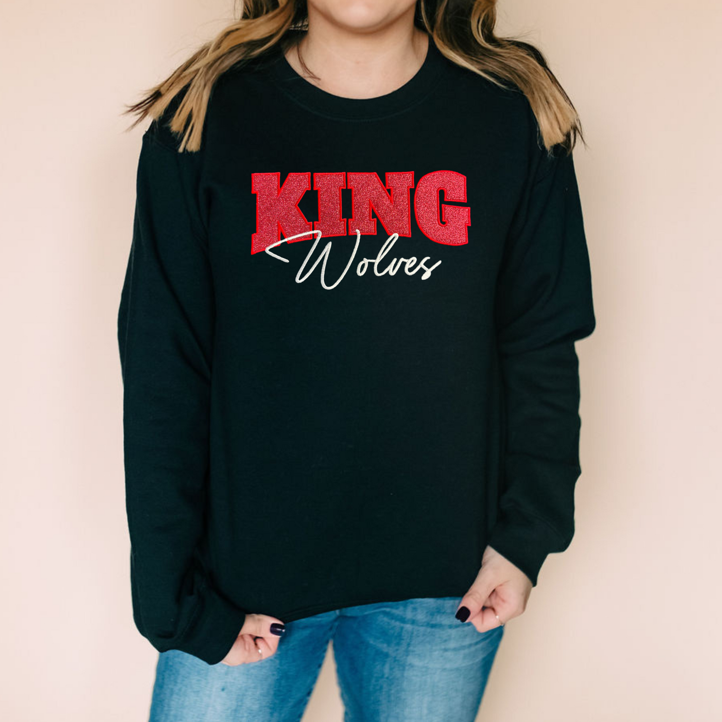 MLK King Wolves Glitter Embroidery Crew Sweatshirt