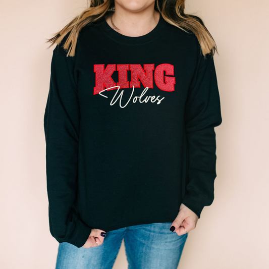 MLK King Wolves Glitter Embroidery Crew Sweatshirt