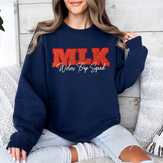 MLK Wolves Pep Squad Glitter Embroidery Crew Sweatshirt
